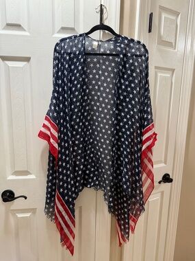 Cato Navy Star & Red Stripe Sheer Shawl